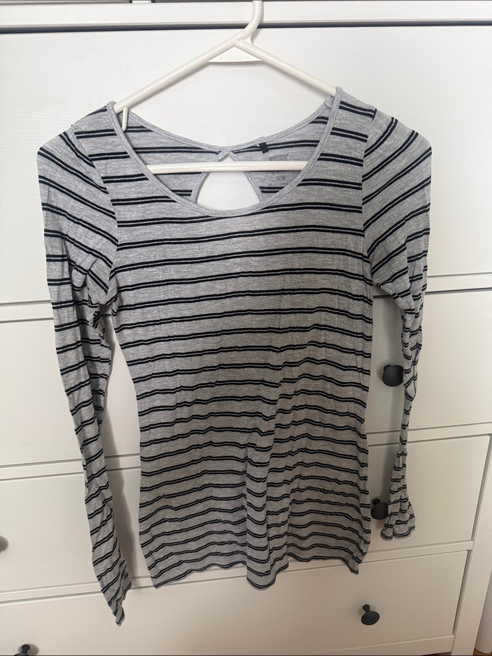 Tag Gray & Black Striped Long-Sleeve Scoop Neck Top